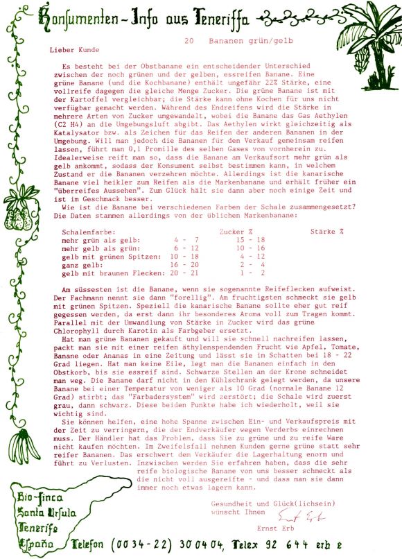 Konsumenteninformation der Bio Finca SA: Auswirkungen verschiedener Reifegrade der Bananen. 20/20