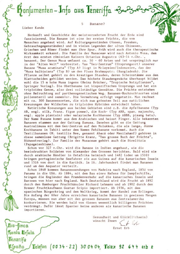 Konsumenteninformation Bio Finca Rosario, Santa Ursula, Teneriffa aus 1981 5/20.