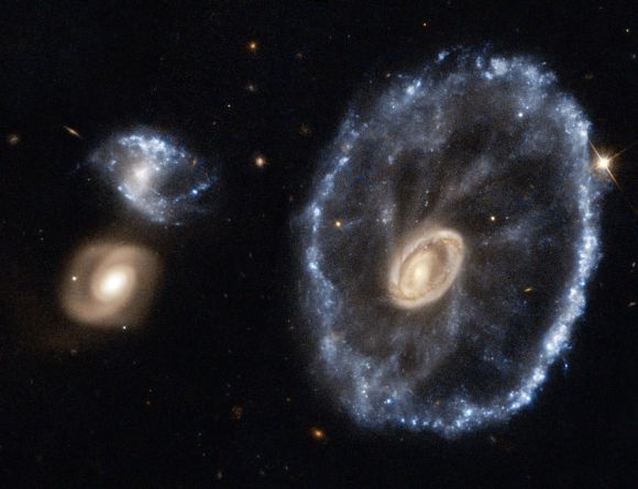 An image of the Cartwheel Galaxy taken with the NASA/ESA Hubble Space Telescope.