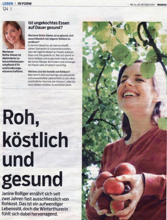 Janine Bolliger liebt Rohkost. Beitrag "Roh, köstlich und gesund" in Rubrik "Leben in Form".