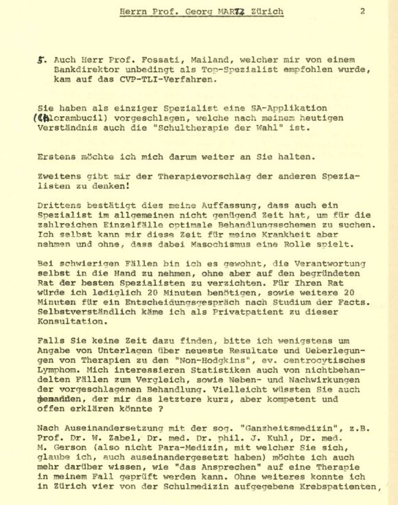 Juni 1978: Mein Schreiben an Prof. Georg Martz betreffend Resultat Staging etc. 2/3