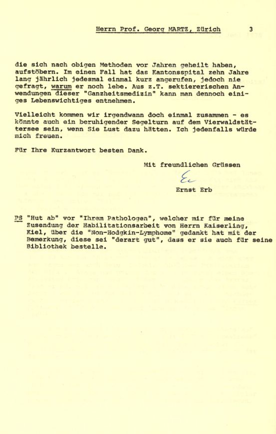 Juni 1978: Mein Schreiben an Prof. Georg Martz betreffend Resultat Staging etc. 3/3