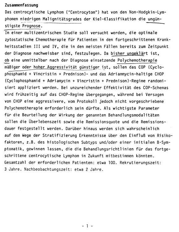 Prof. G. Brittinger, Uni Essen, Multizentrische Therapiestudie, Studienprotokoll 2/5