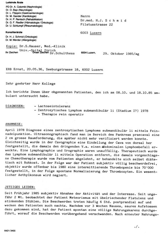 Oktober 1985: Abklärung nach 7 Jahren vegane Rohkost, danach wieder Milchrodukte ... 1/2