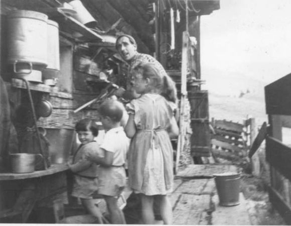 Milk processing in Oberlech, Vorarlberg, Austria 1959. The company delivers milk to hotels.