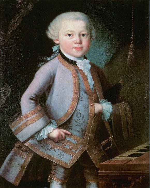 Pintura al óleo "The Boy Mozart", de Pietro Antonio Lorenzoni, 1763, ahora en el Mozarteum Salzburg.