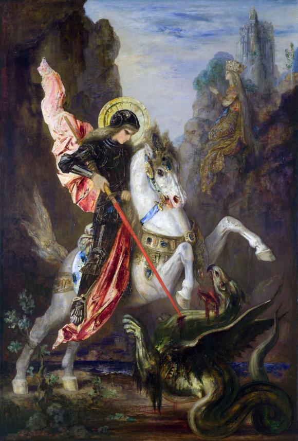 Pintura al óleo: "San Jorge y el dragón" de Gustave Moreau, 1889/90, National Gallery, Londres.
