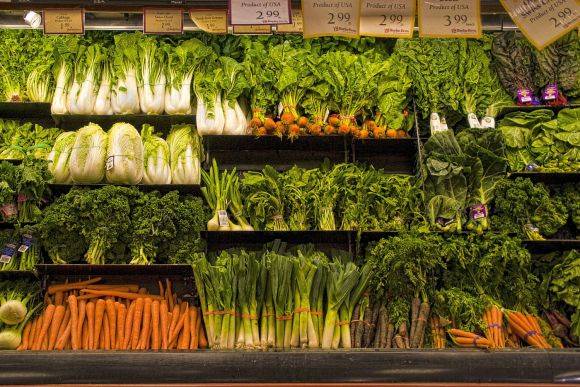 Vegetables on shelf in a USA supermarket. Vegetables on shelf in a USA supermarket.
