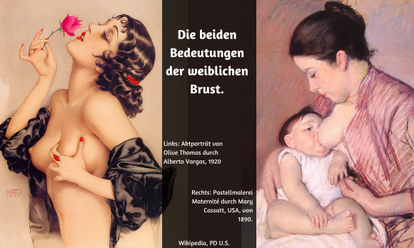 Collage mit zwei Gemälden: Die beiden ganz unterschiedlichen Bedeutungen der weiblichen Brust. Collage mit zwei Gemälden: Die beiden ganz unterschiedlichen Bedeutungen der weiblichen Brust.