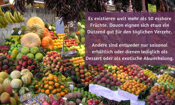 Collage Foto von zahlreichen Fruchtarten auf Mark mit Text rechts eingefügt. Collage Foto von zahlreichen Fruchtarten auf Mark mit Text rechts eingefügt.