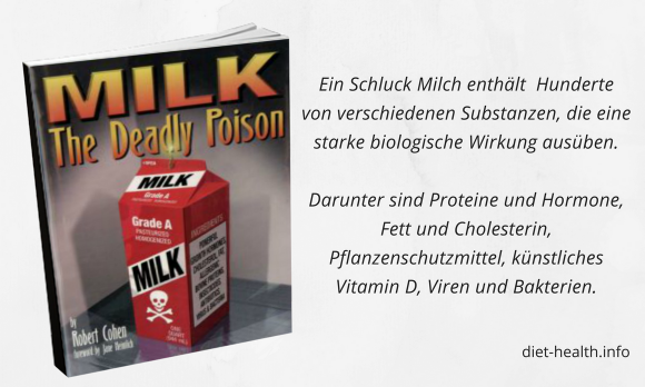 Buch "MILK The deadly poison" von Robert Cohen und Text rechts davon.