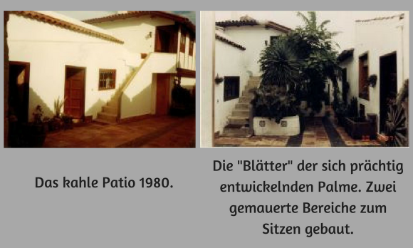 Innenhof (Patio) der Finca Rosario in Teneriffa in den 1980er Jahren Ohne und mit der Palme.