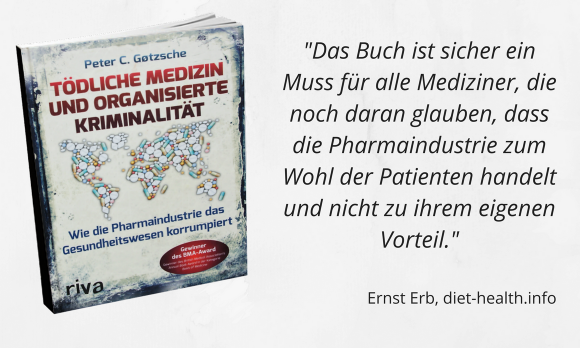 Collage Buch "Tödliche Medizin" von Prof. Gøtzsche mit Textaussage rechts.