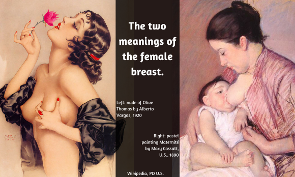 Collage with two paintings: The two very different meanings of the female breast.