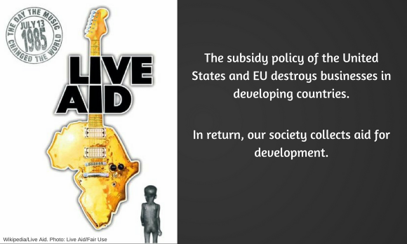 Collage logo "Live Aid" with text about reasons of poverty in Africa. Politics and big companies. Collage logo "Live Aid" with text about reasons of poverty in Africa. Politics and big companies.