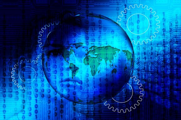 Matrix Earth Global International Space Silhouette en azul oscuro.