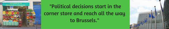 Collage text: When consumers of the EU make decisions in the store, they reach as far as Brussels. Collage text: When consumers of the EU make decisions in the store, they reach as far as Brussels.