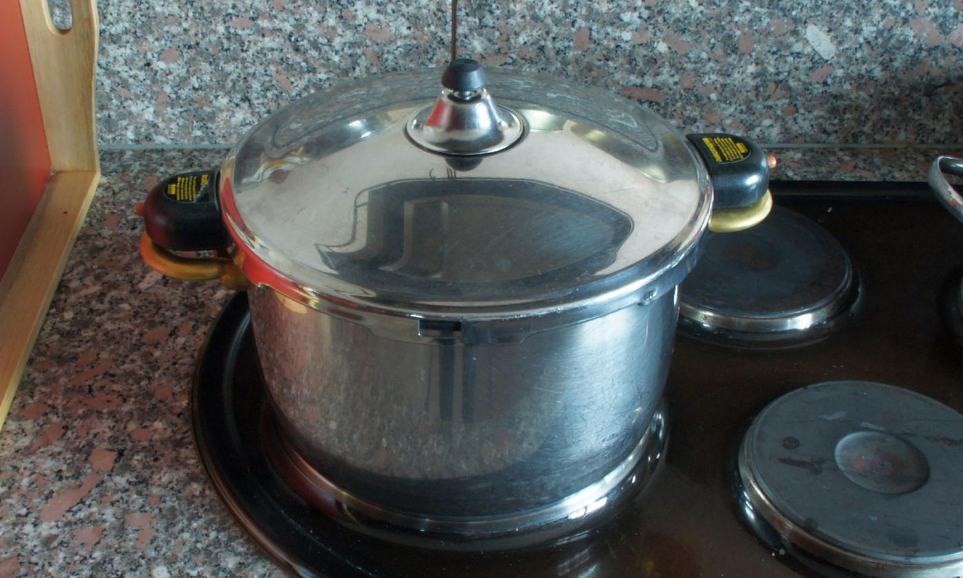 Cuocere i fagioli borlotti in una pentola a pressione per mezz'ora.