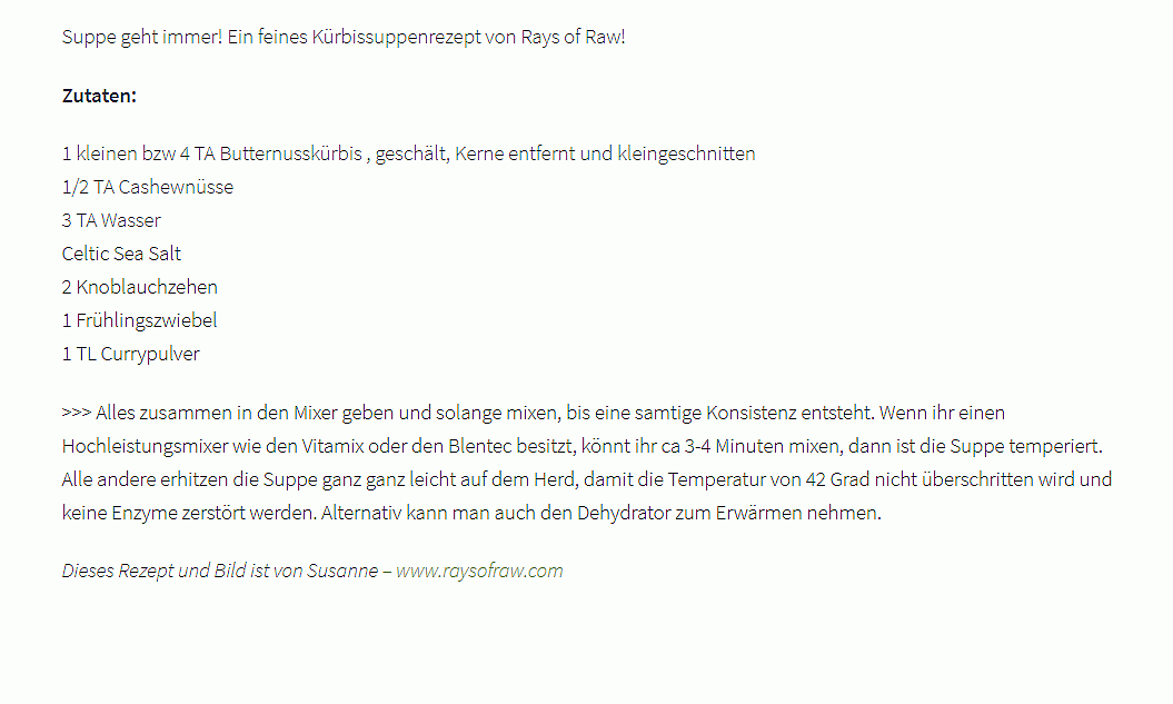 Recipe "Butternut squash soup with sprouts" from the blog "Kraftort Rohkostküche" by Lena Erlman.