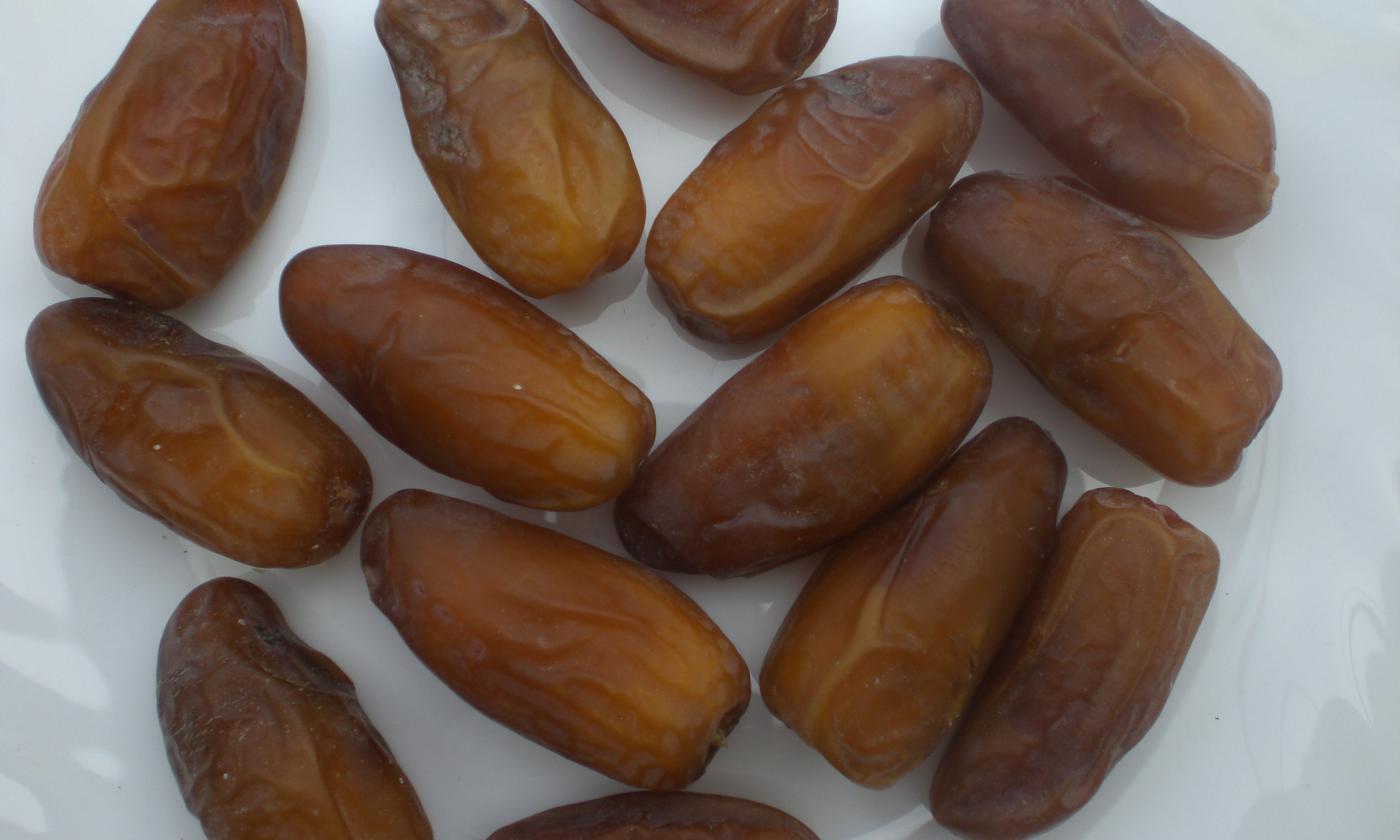 Даты дегтя Нур (Phoenix dactylifera) свободно лежат.