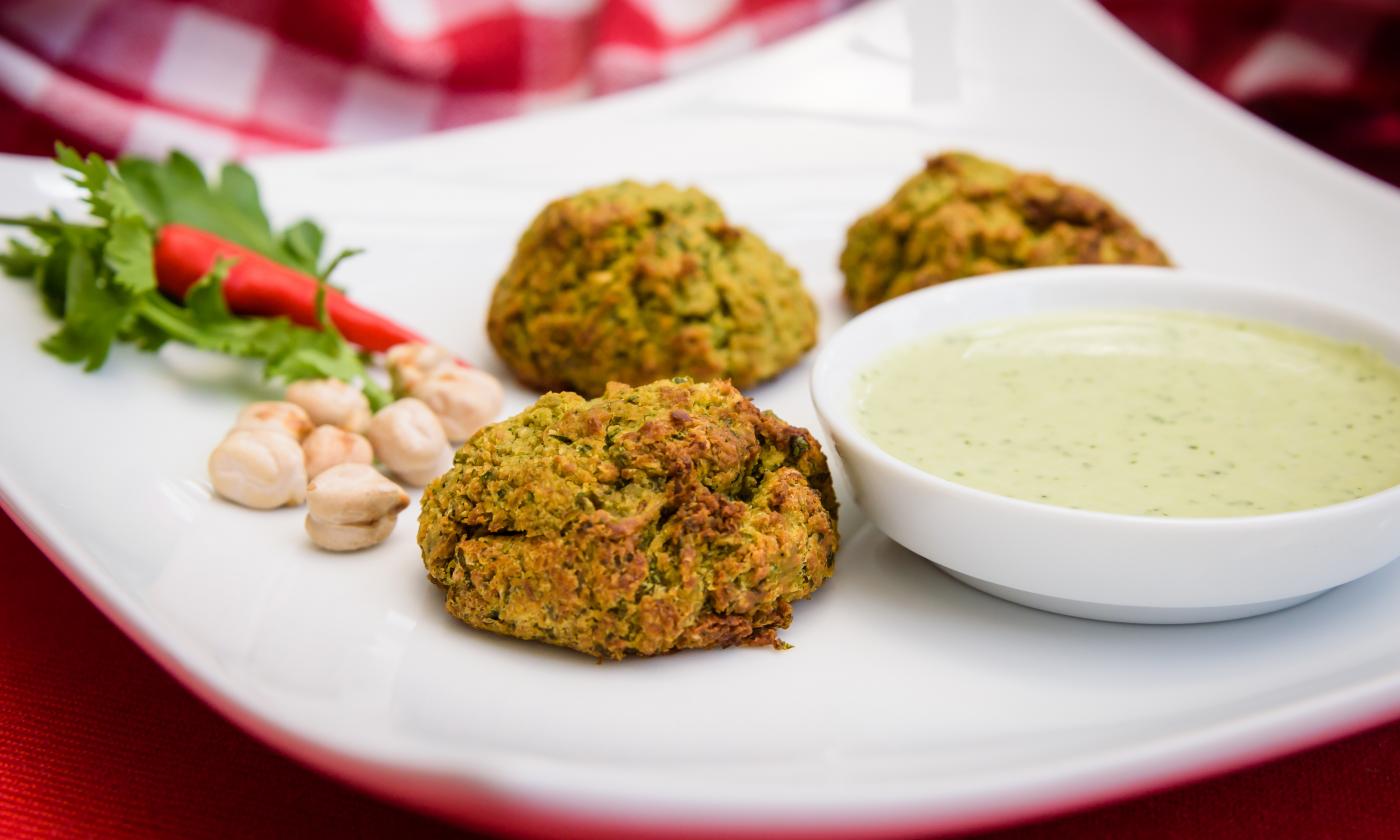 Baked Green Falafel with Pea Protein prepared using the recipe in “Protein-Ninja”, pp. 140-41