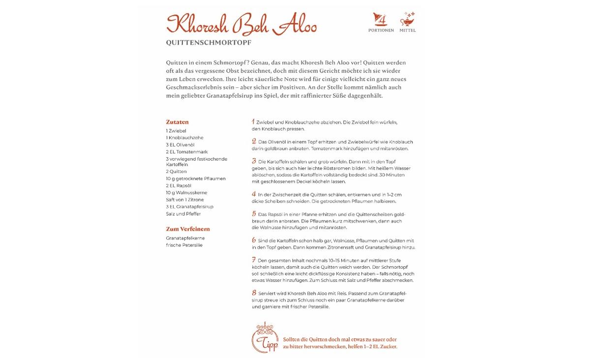Rezept "Quittenschmortopf" aus dem Kochbuch "Orient trifft vegan", Seite 59.
