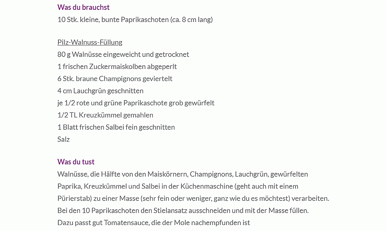 Rezept "Gefüllte Paprika mit Pilz-Walnuss-Füllung" aus dem Blog "Tilias Rohkostleben".