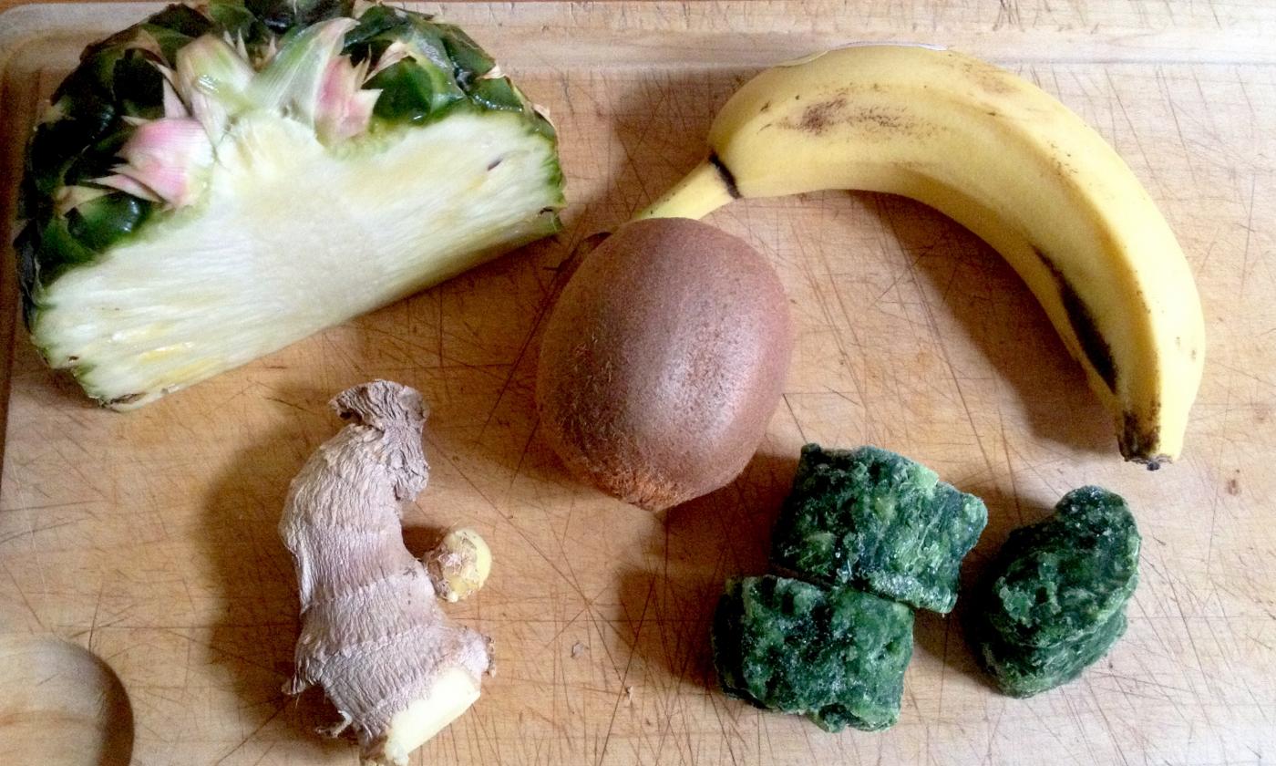 Ingredientes para preparar «Batido verde exótico con espinacas».