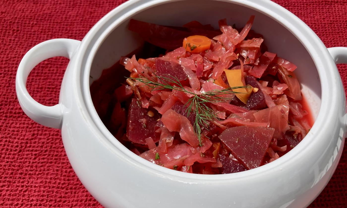 Картинка с рецептом приготовления «Веганский украинский борщ без масла» (твердый).