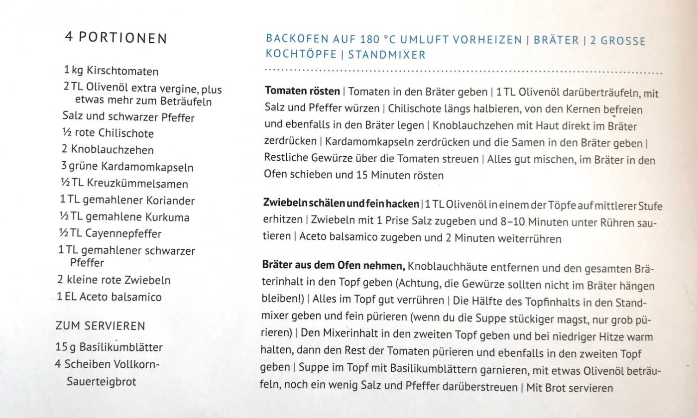 Rezept "Indische Tomatensuppe" aus "Bosh! super fresh - super vegan", Seite 86.