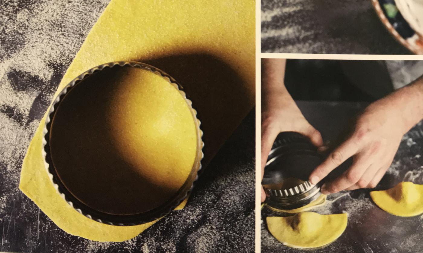 Preparare i tortellini (2/2): «Tortellini di noci con vino rosso e riduzione di funghi», p. 130