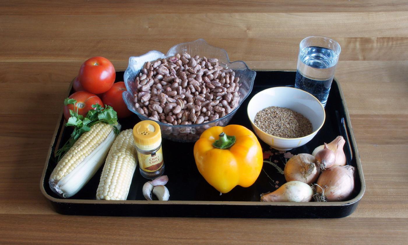 "Mise en Place" per preparare "Cile con fagioli borlotti".