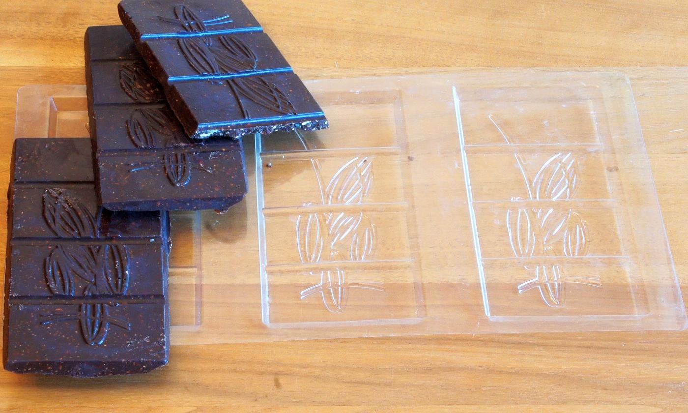 Raw chocolate bars taken straight out of the mold.
