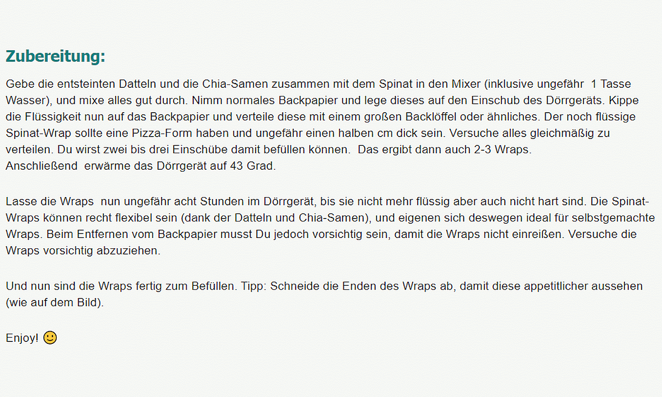 Recipe Part 2 "Raw vegan spinach wrap with avocado" from Julia Rawsome - Nice with raw food.