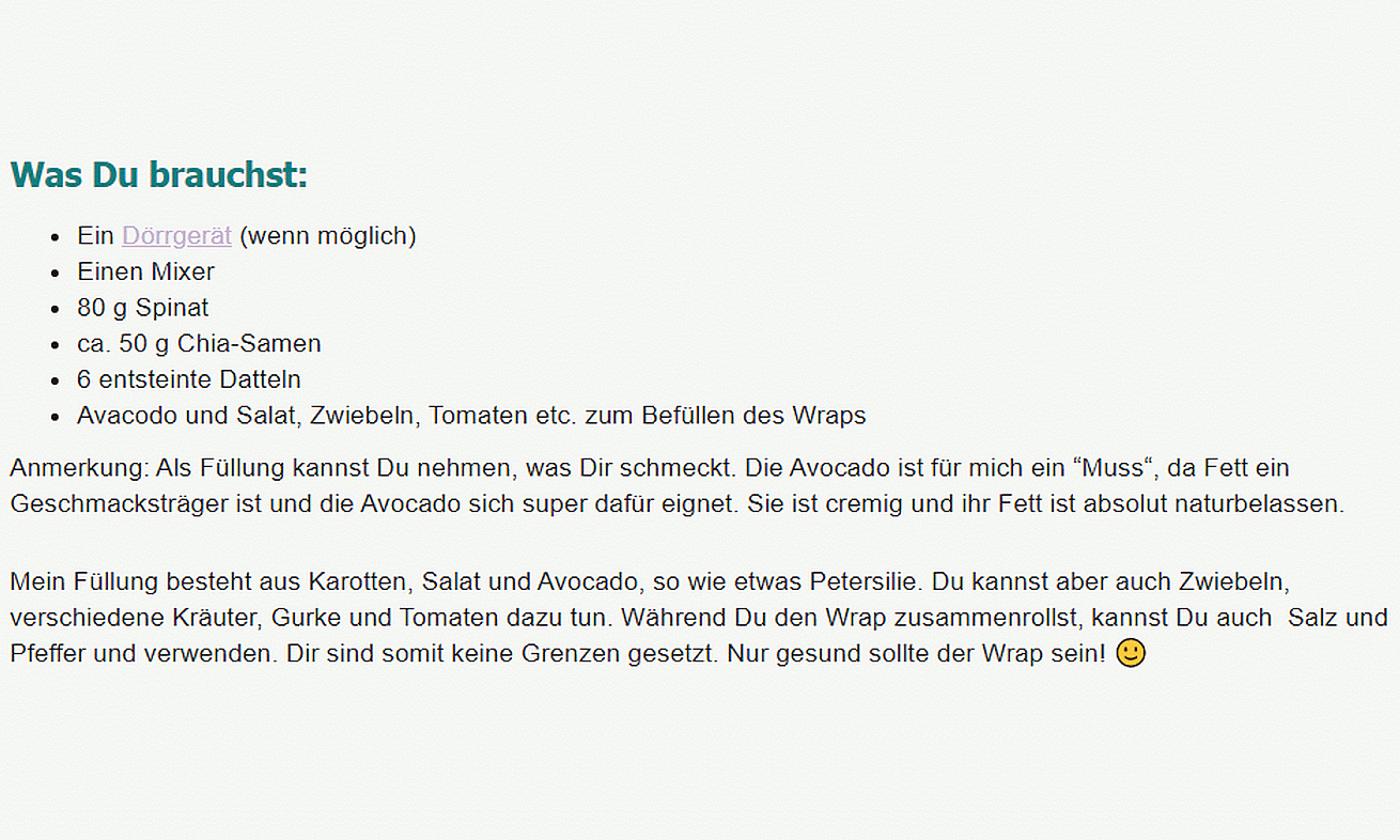 Recipe Part 1 "Raw vegan spinach wrap with avocado" from Julia Rawsome - Nice with raw food.