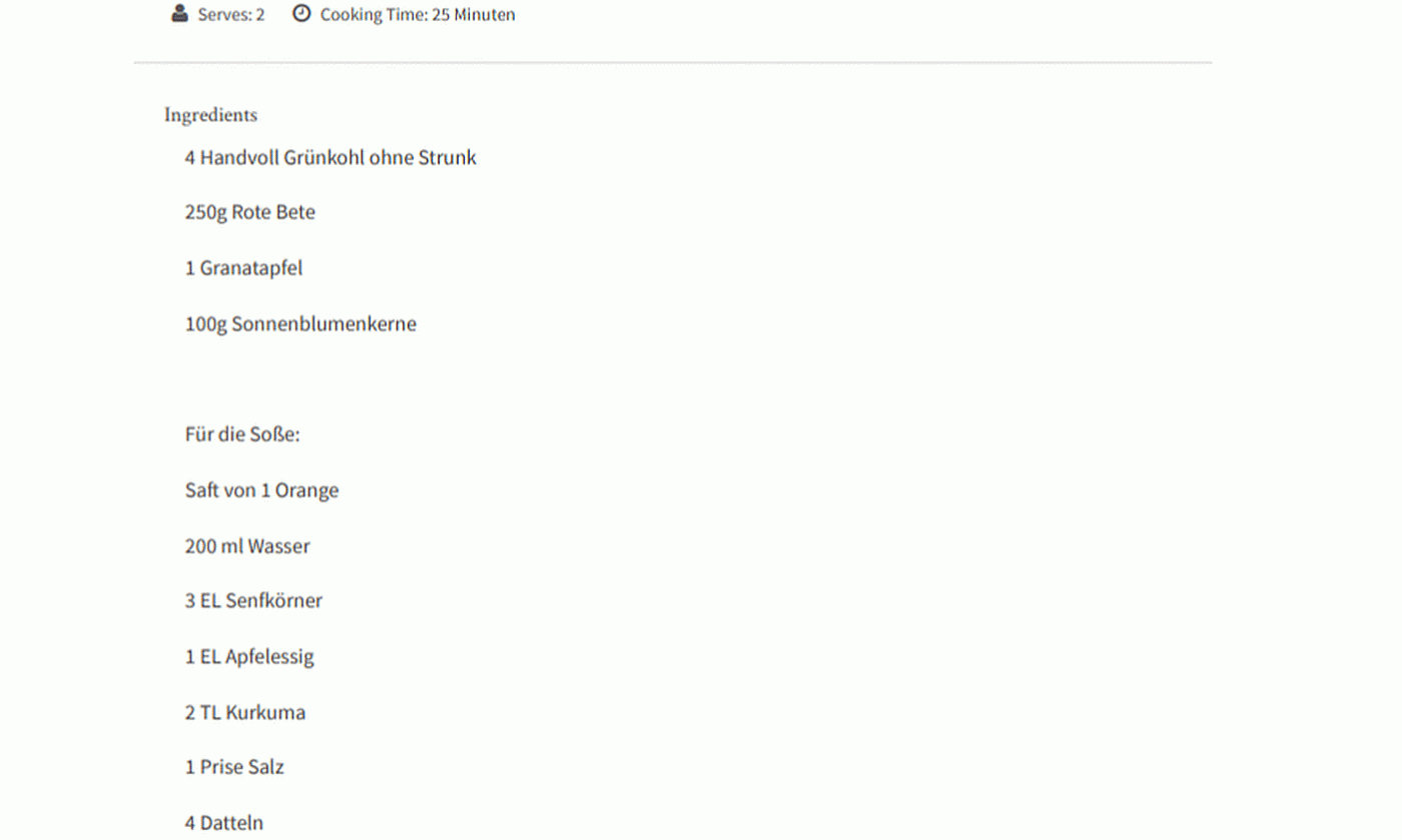 Zutatenliste für "Süsslich-scharfer Grünkohlsalat mit Roter Bete" aus Blog "Vminh - Smile & Shine"
