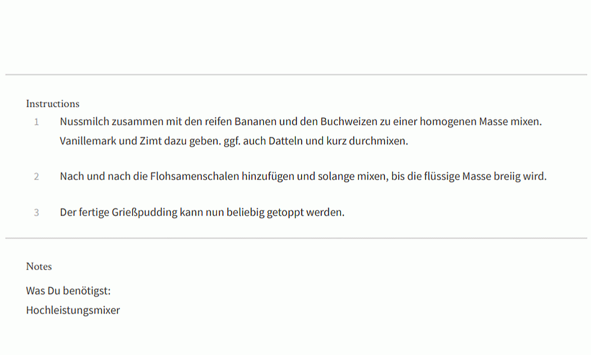 Recipe for "Vanilla-Cinnamon Semolina Pudding" from "Vminh - Smile & Shine" (viet-minh.de)