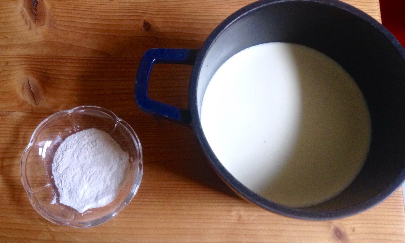 Agar-agar and soy cream ready for making soy whipped cream.
