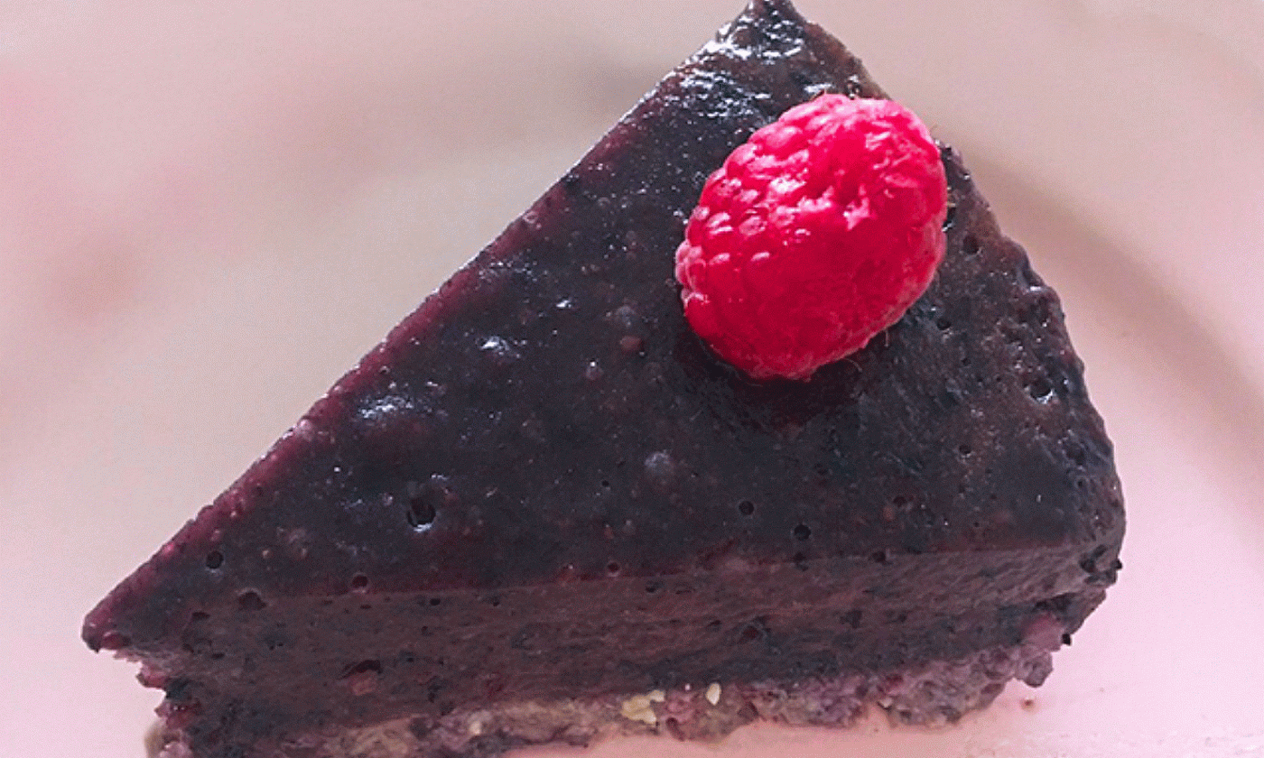 Sweet raw vegan blueberry cake with walnuts and chia seeds from Julia Rawsome.