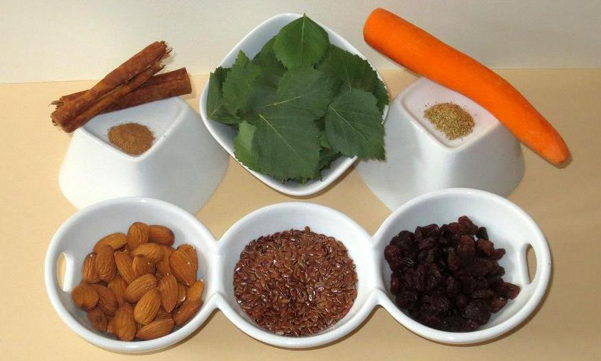 Ingredientes para preparar «Pan de almendras y abedul con zanahorias y semillas de lino».