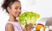 Chica, mostrando lechuga de hoja - tipos de lechuga crujientes o de hojas sueltas de verano.