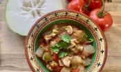 Rezeptbild vom angerichteten "Wintermelonen-Stew mit Tomate und Shiitake Pilzen".