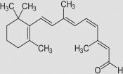 Struktur von 11-cis-Retinal. Es stammt von beta-Carotin und ist unverzichtbarer für das Sehvermögen.