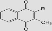 Allgemeine Struktur der K-Vitamine. Vitamin K1 (Grünpflanzen) und Vitamin K2 unterscheiden sich.