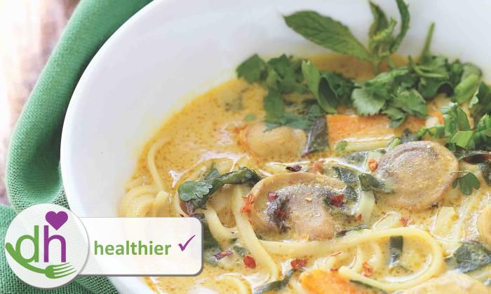 Healthy Laksa Curry Soup with Mushrooms, Broccoli, Carrot | Foundation G+E