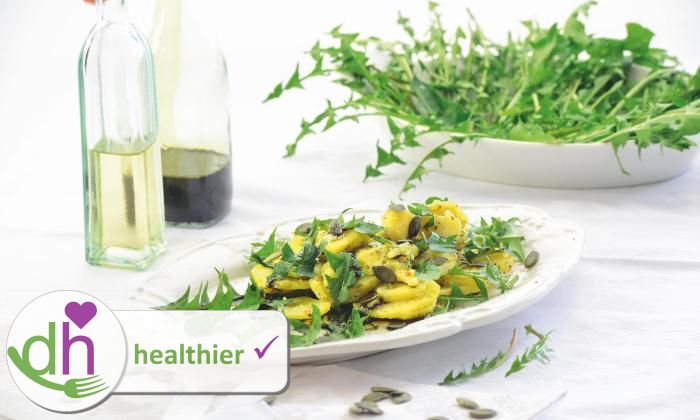 Healthy potato salad with dandelion and pumpkin seed oil | Foundation G+E