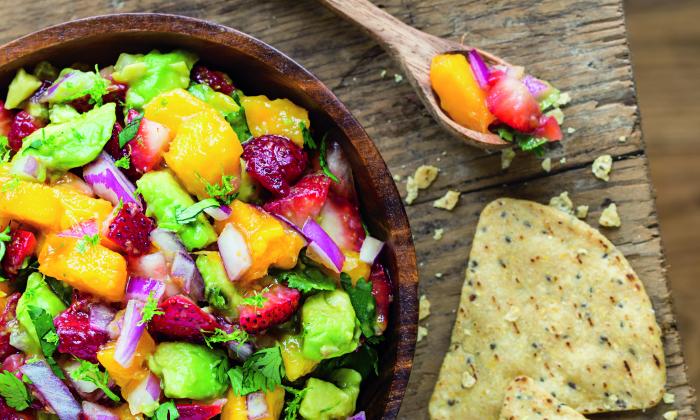 Glowing Strawberry-Mango Guacamole with Cilantro and Lime | Foundation G+E