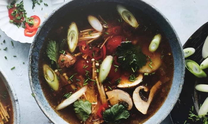 Tom Yum Soup with Mushrooms and Water Chestnuts | Foundation G+E
