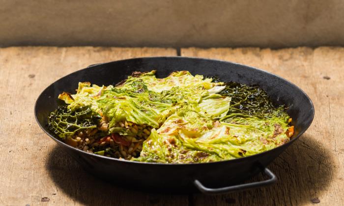 Baked Savoy Cabbage with Spelt, Carrots, and Tomatoes | Foundation G+E
