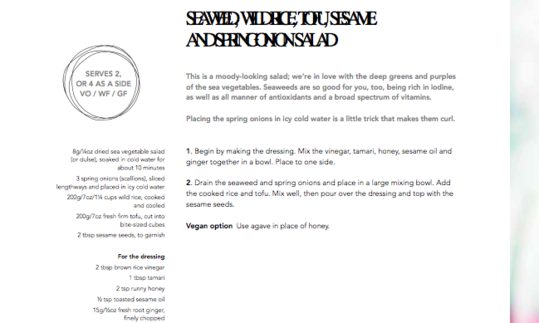 Recipe for Seaweed, Wild Rice, Tofu, Sesame and Spring Onion Salad from “Wholefood Heaven in a Bowl”